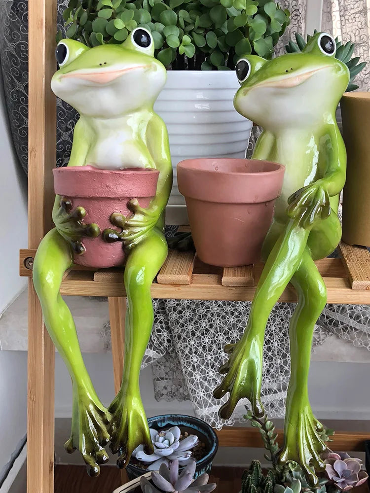 Resin Frog Flower Pot Ornaments, Outdoor Garden Plant Pot Figurine, Decoration Yard, Villa Furnishing Accessories Art