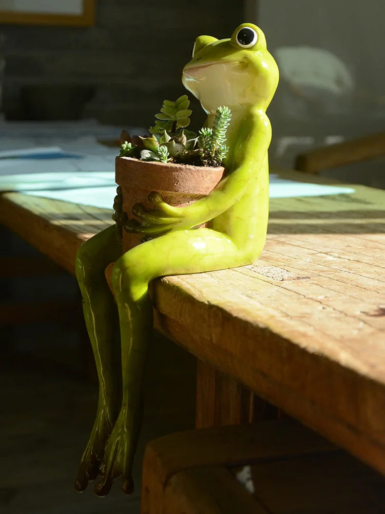 Resin Frog Flower Pot Ornaments, Outdoor Garden Plant Pot Figurine, Decoration Yard, Villa Furnishing Accessories Art
