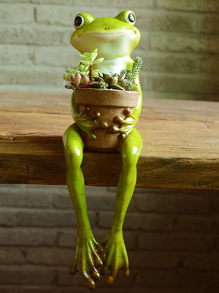 Resin Frog Flower Pot Ornaments, Outdoor Garden Plant Pot Figurine, Decoration Yard, Villa Furnishing Accessories Art