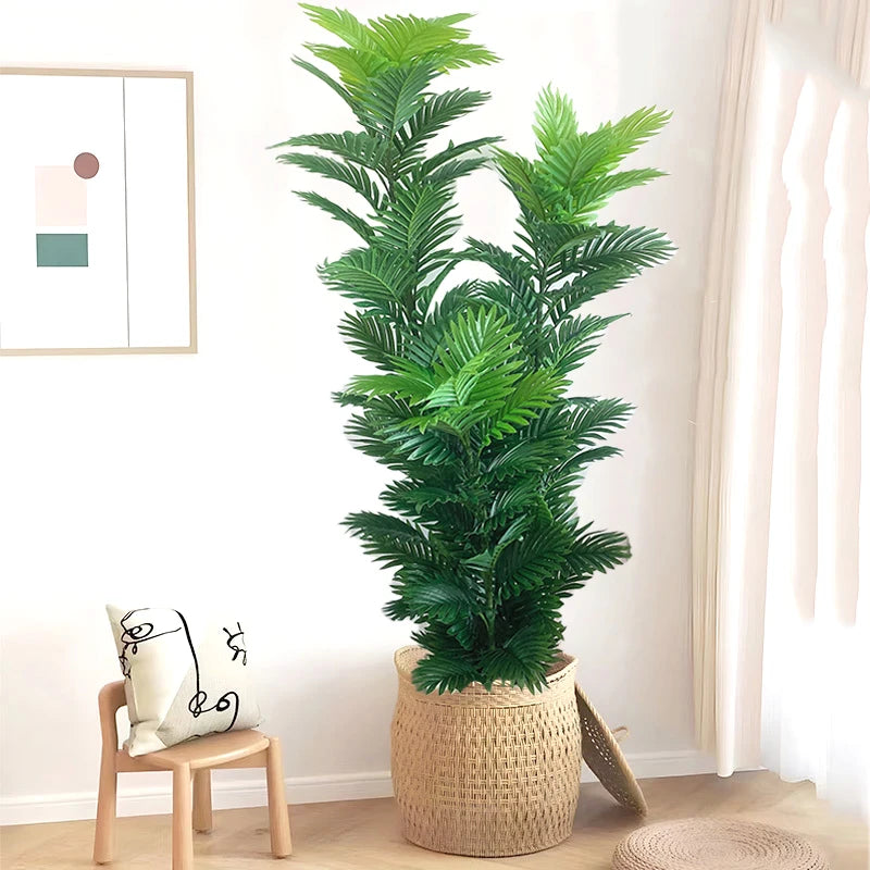 35-150cm Large Artificial Palm Tree Tropical Plants Green Plastic Palm Leafs Fake Banyan Tree for Home Garden Shop Party Decor