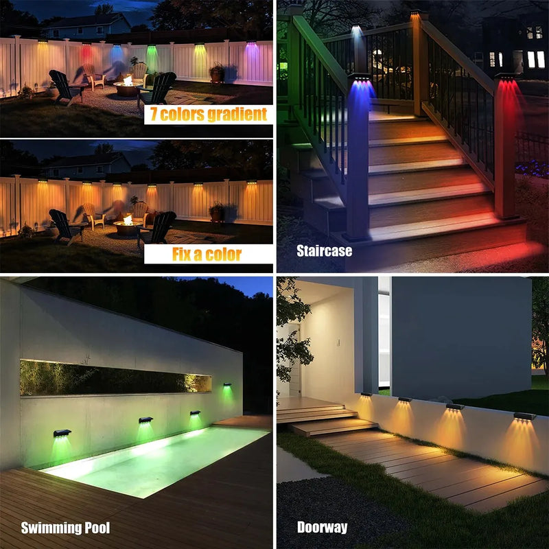 Solar Fence Lights – Waterproof RGB & Warm White LED Step Lights