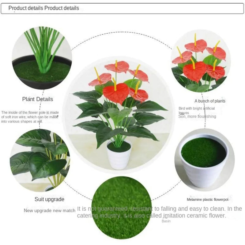 35/50CM Artificial Red Palm New Big Herb Plant Plastic Simulation Anthurium Artificial Palm Fronds Living Room Bedroom Decor