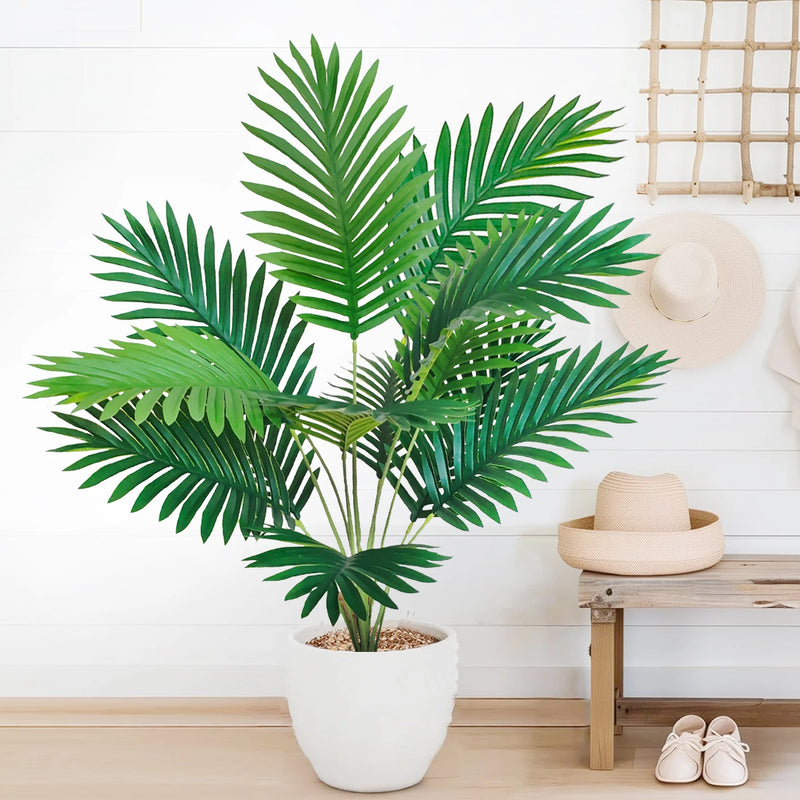 68-120cm Large Artificial Palm Tree Tropical Fake Plant Green Plastic Palm Leaf Branches Suitable for Home Garden Decoration