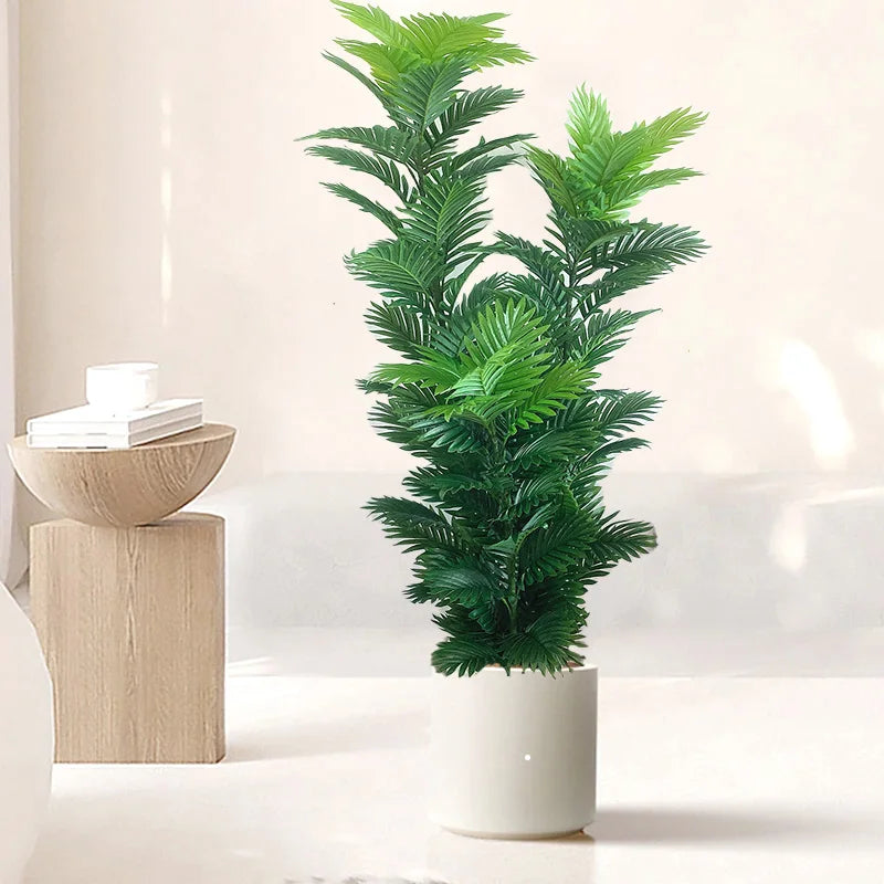 35-150cm Large Artificial Palm Tree Tropical Plants Green Plastic Palm Leafs Fake Banyan Tree for Home Garden Shop Party Decor