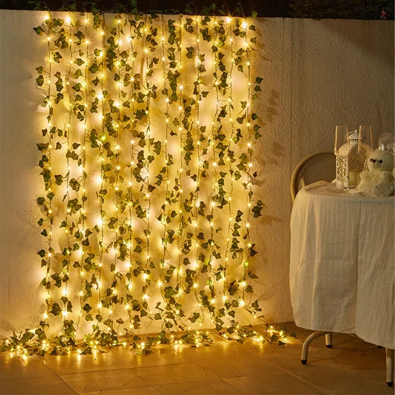 Flower Green Leaf Fairy Lights – Battery-Powered Vine Garland for Home & Wedding Decor