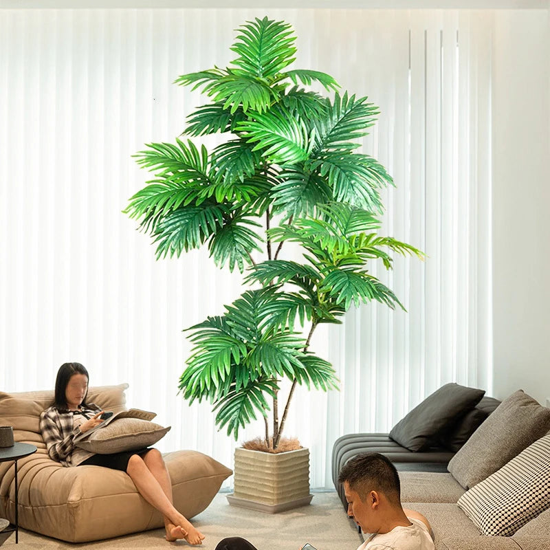 35-150cm Large Artificial Palm Tree Tropical Plants Green Plastic Palm Leafs Fake Banyan Tree for Home Garden Shop Party Decor