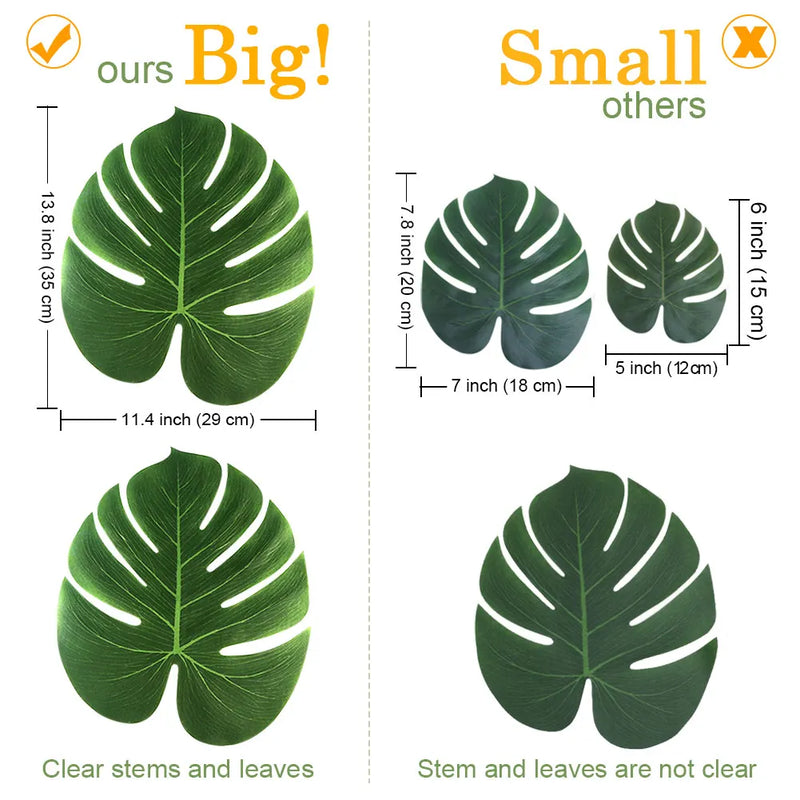 OurWarm 24pcs Large Artificial Tropical Palm Leaves, Faux Safari Leaves Monstera Fake Leaves for Party Safari Table Decorations