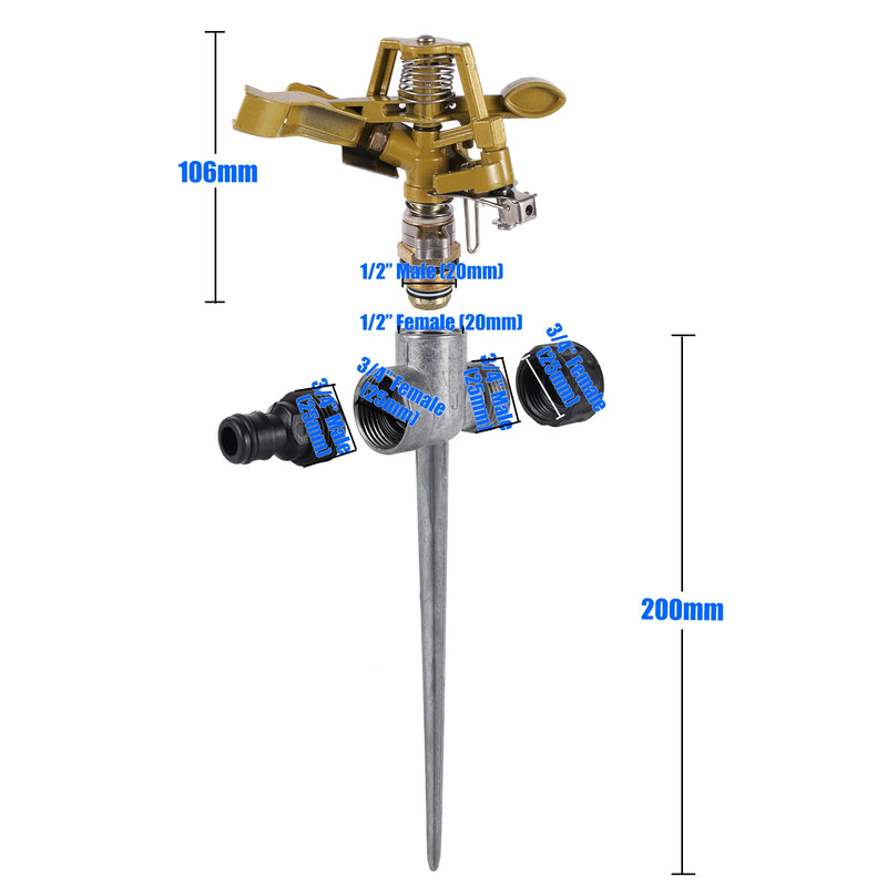 1/2"Male Thread Rotating Rocker Sprinkler Adjustable Impact Sprinkler Lawn Garden Park Orchard Field Irrigation Watering Nozzle