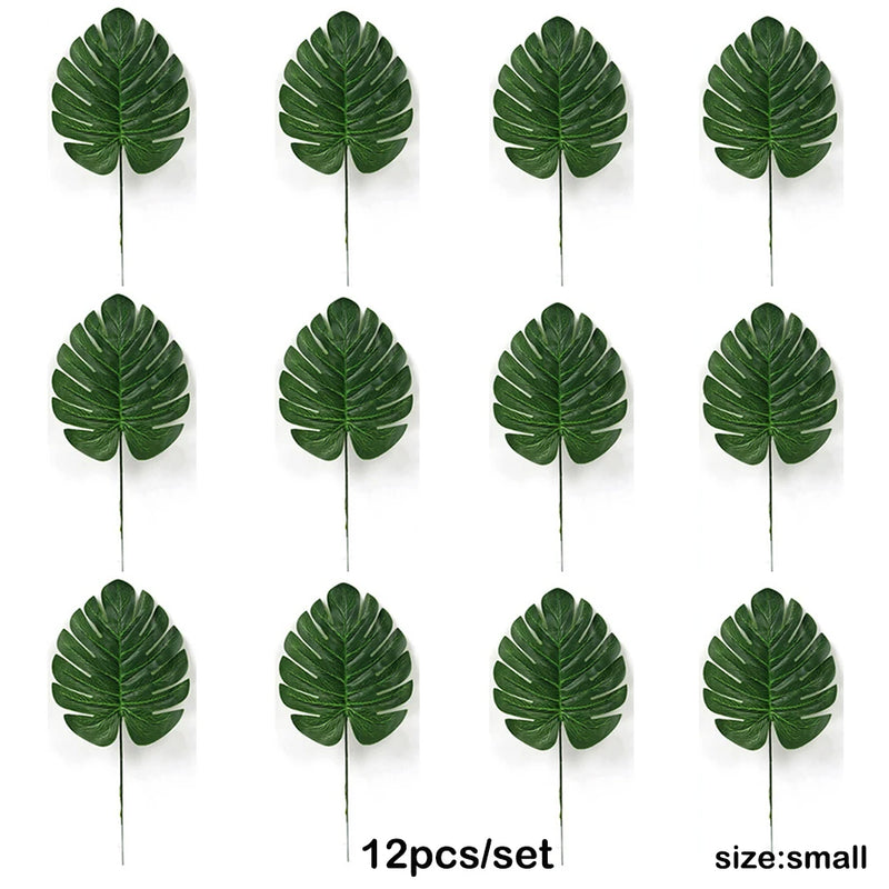 Artificial Tropical Palm Leaves Safari Jungle Decorations Hawaiian Luau Party Leaf Home Table Decor Wedding Birthday Fake Plants
