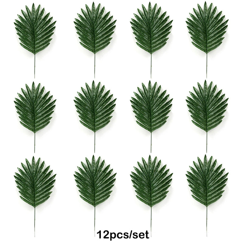 Artificial Tropical Palm Leaves Safari Jungle Decorations Hawaiian Luau Party Leaf Home Table Decor Wedding Birthday Fake Plants