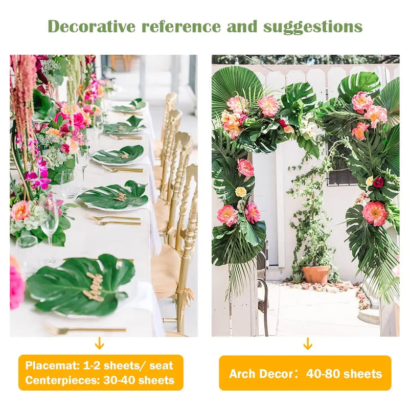 OurWarm 24pcs Large Artificial Tropical Palm Leaves, Faux Safari Leaves Monstera Fake Leaves for Party Safari Table Decorations