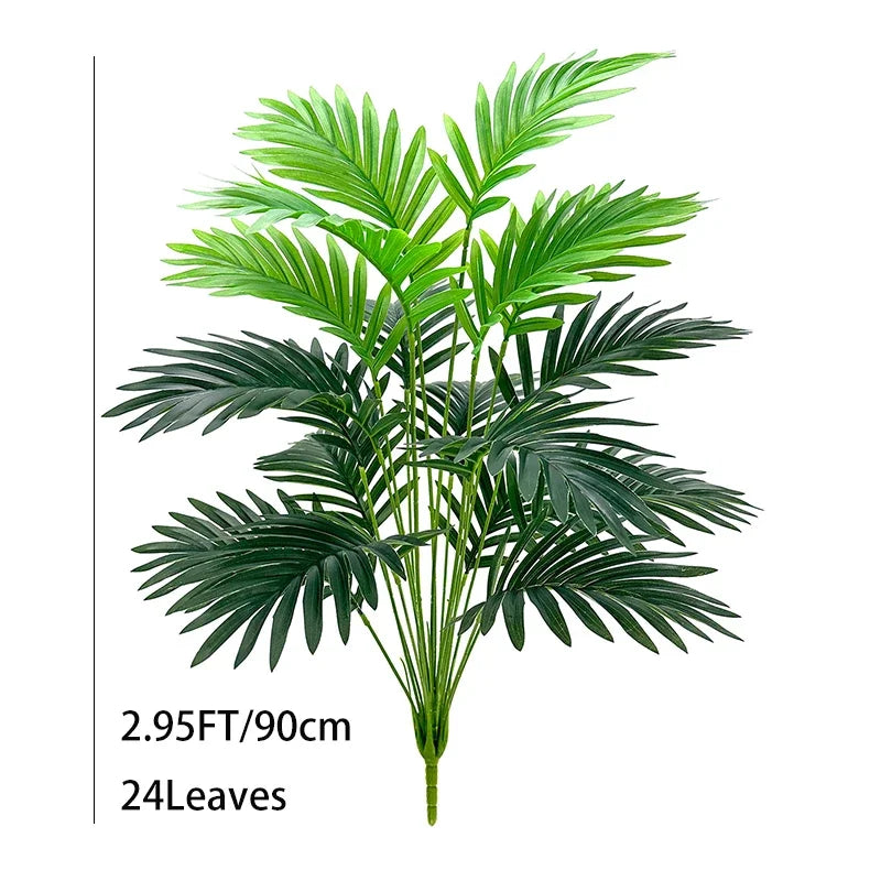 35-150cm Large Artificial Palm Tree Tropical Plants Green Plastic Palm Leafs Fake Banyan Tree for Home Garden Shop Party Decor