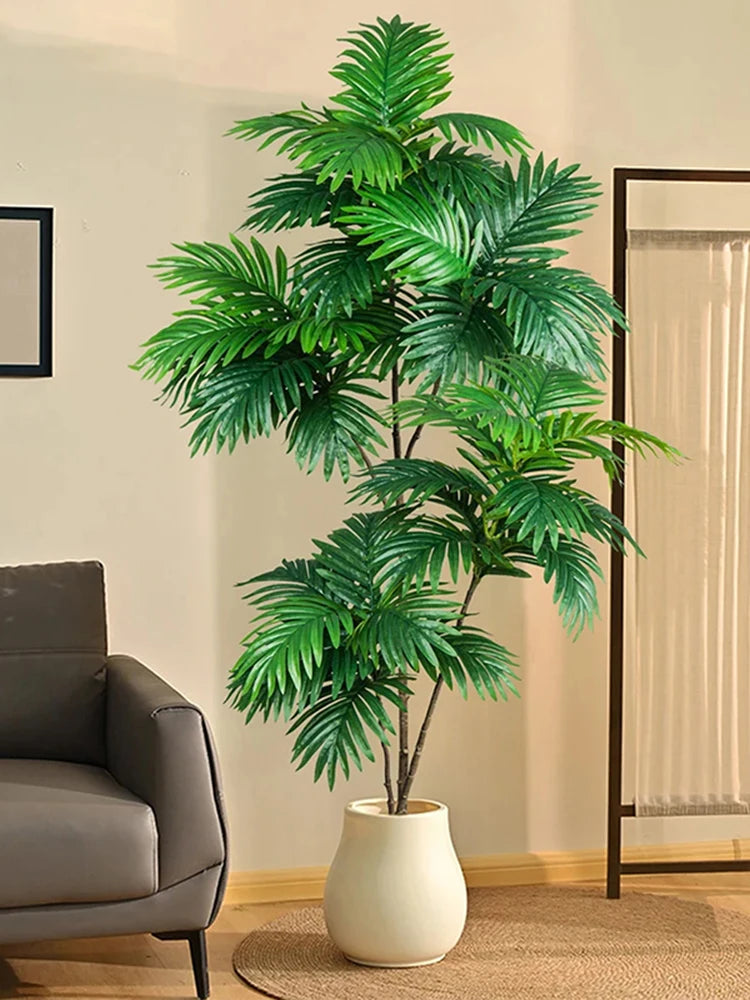 35-150cm Large Artificial Palm Tree Tropical Plants Green Plastic Palm Leafs Fake Banyan Tree for Home Garden Shop Party Decor