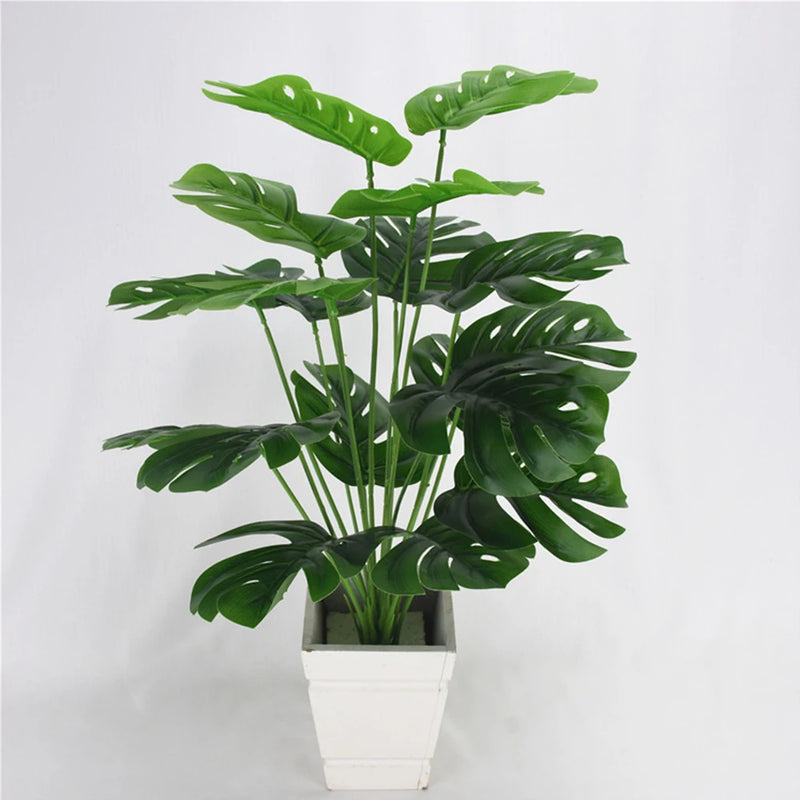 18 Forks Fake Large Artificial Monstera Plants Fake Palm Tree 50cm Plants Tree Plastic Turtle Leaves Green For Home Garden Room