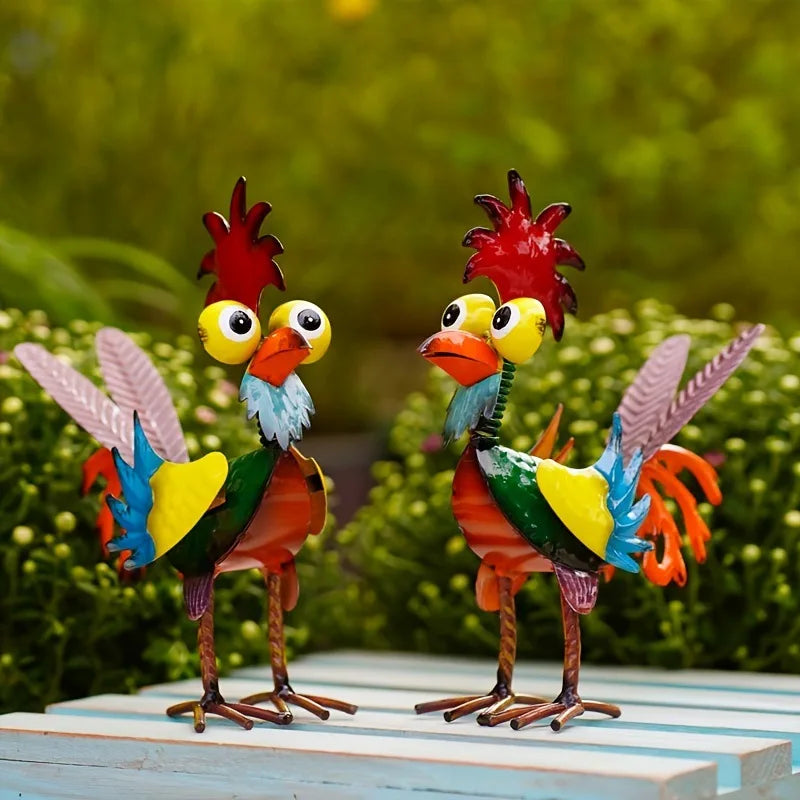 HQ Funny Chicken Decor Metal Statues Home Garden Farm Yard Decorations Creative Rooster Miniature Ornaments Home Figurines Decor
