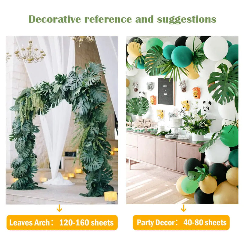 OurWarm 24pcs Large Artificial Tropical Palm Leaves, Faux Safari Leaves Monstera Fake Leaves for Party Safari Table Decorations