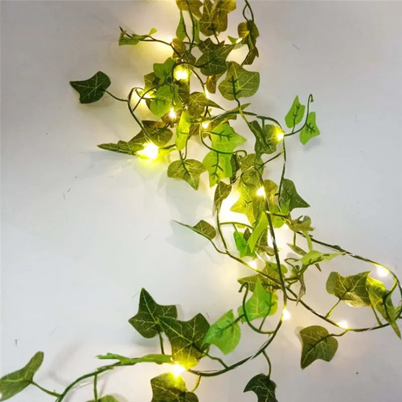 Flower Green Leaf Fairy Lights – Battery-Powered Vine Garland for Home & Wedding Decor