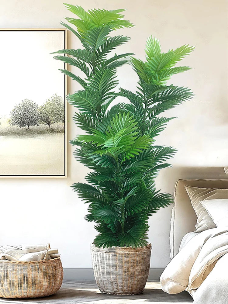 35-150cm Large Artificial Palm Tree Tropical Plants Green Plastic Palm Leafs Fake Banyan Tree for Home Garden Shop Party Decor