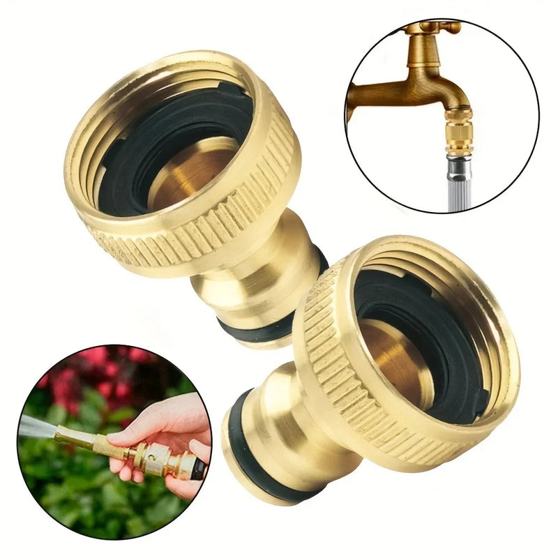 Brass Faucet Hose Connector – Quick Connect Adapter for 1/2 & 3/4 Garden Watering