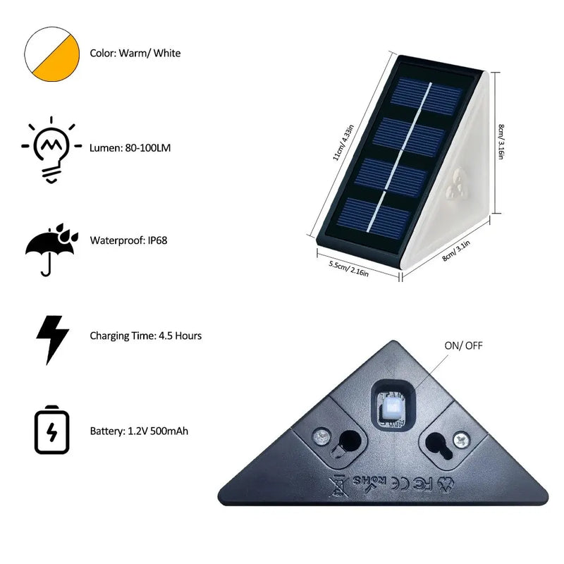 Outdoor Solar Step Lights, Warm White ,Waterproof, Auto On, for Patio, Yard, Driveway, Porch Decoration