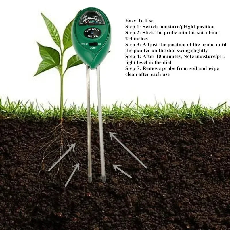 3-in-1 Soil Tester – Moisture, Light & pH Meter for Garden & Plant Care