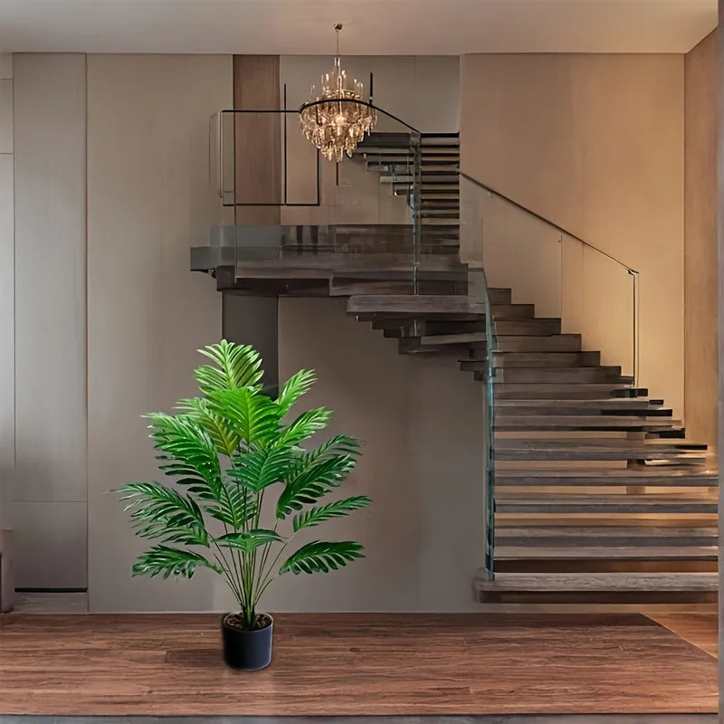 2pcs Durable Lifelike Artificial Palm Plant with Natural Green Leaves & Sturdy Pot - Indoor/Outdoor Modern Decor, Perfect Low