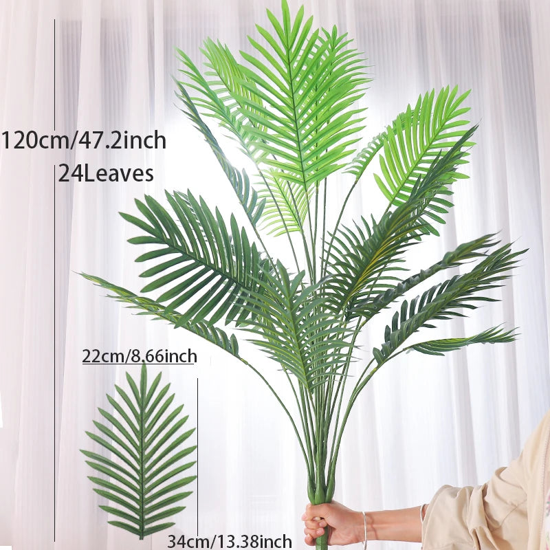 90-120cm Large Artificial Palm Tree Tropical Fake Plants Green Plastic Palm Leafs Big Monstera Tree Branch For Home Garden Decor