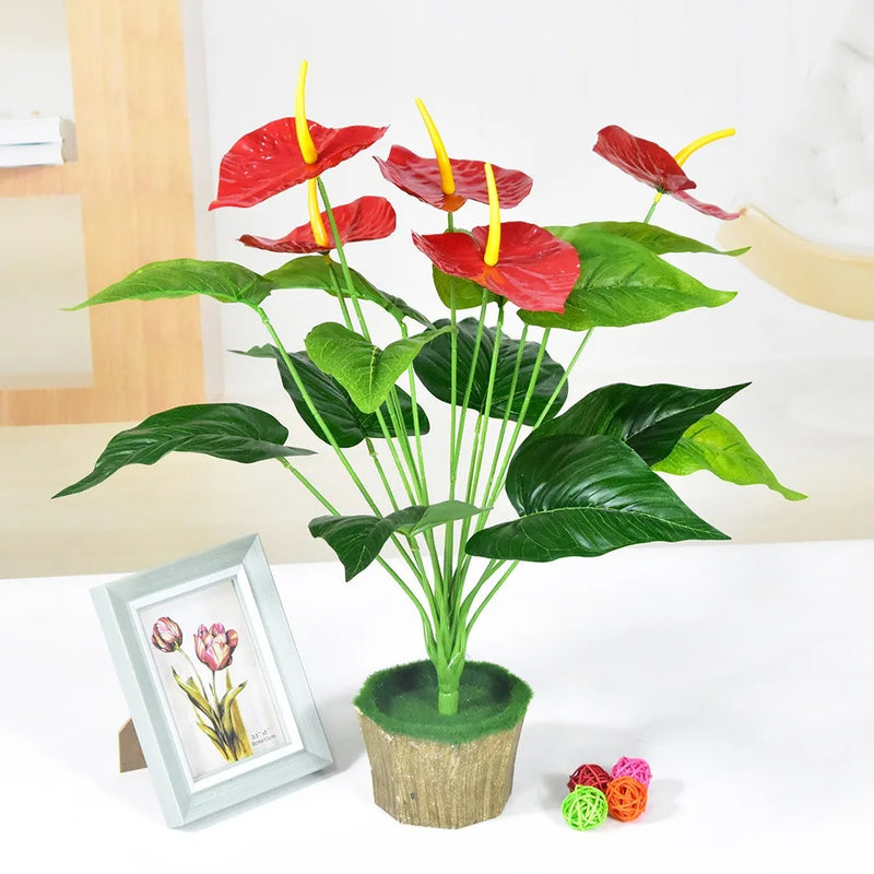 35/50CM Artificial Red Palm New Big Herb Plant Plastic Simulation Anthurium Artificial Palm Fronds Living Room Bedroom Decor