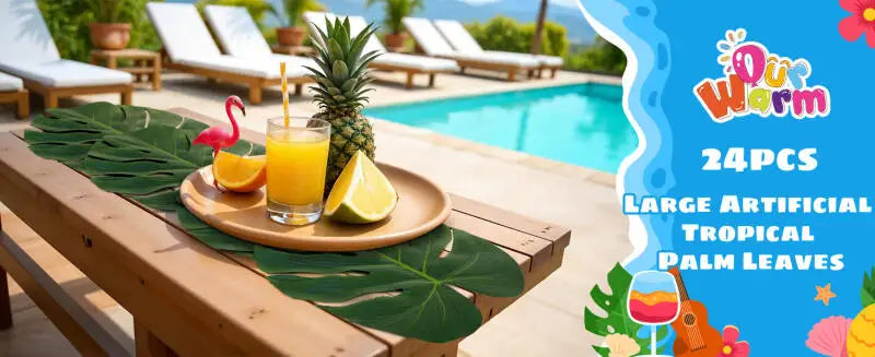OurWarm 24pcs Large Artificial Tropical Palm Leaves, Faux Safari Leaves Monstera Fake Leaves for Party Safari Table Decorations
