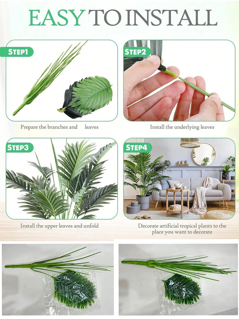 1pc Large Artificial Areca Palm Plant In Pot Plant Faux Tropical Plants Tall Table Palm Tree Home Office Decoration Floor Decor