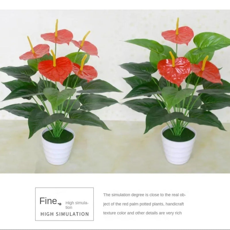 35/50CM Artificial Red Palm New Big Herb Plant Plastic Simulation Anthurium Artificial Palm Fronds Living Room Bedroom Decor