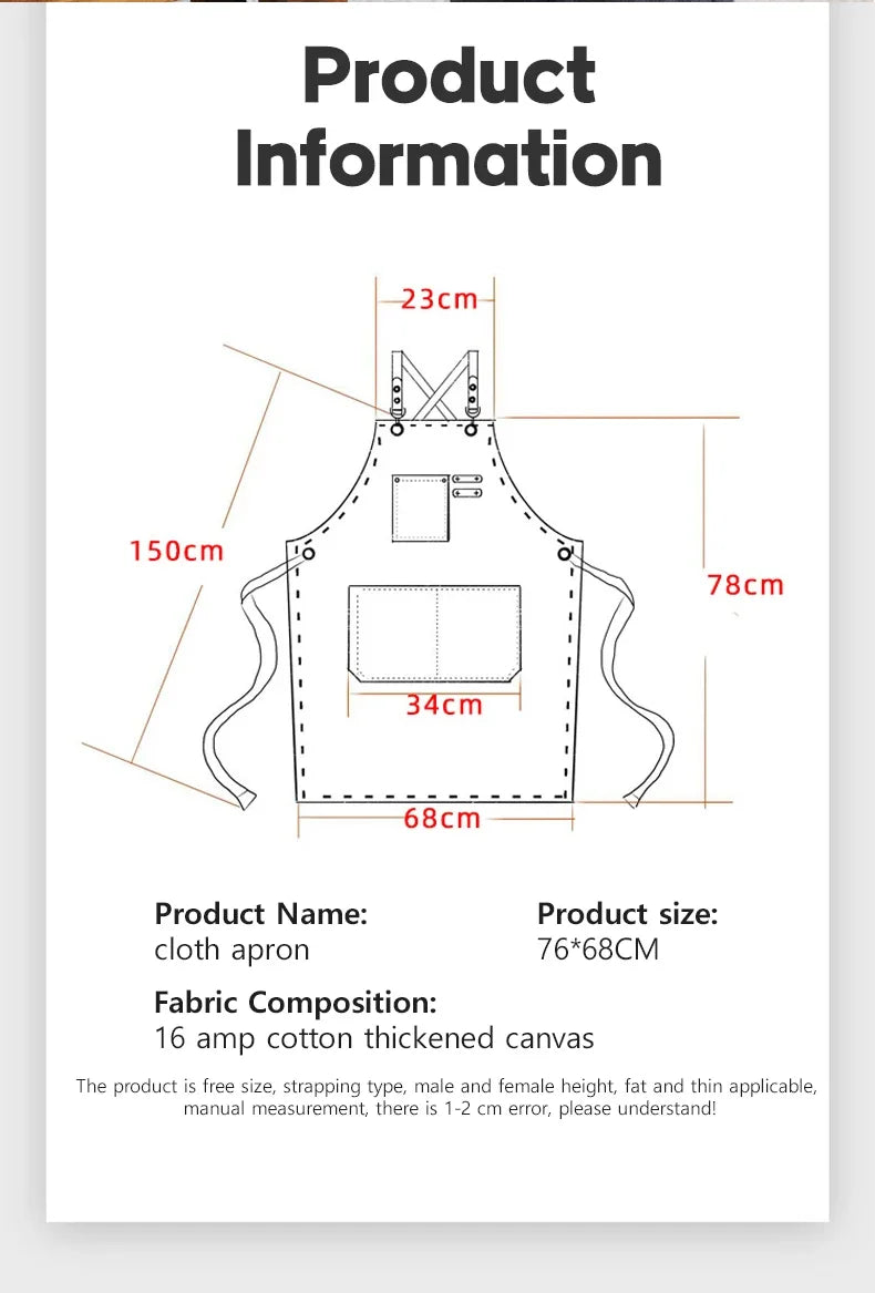 Fashion Canvas Apron Home Kitchen Gardening Work Dress Women's Kitchen Restaurant Work Apron
