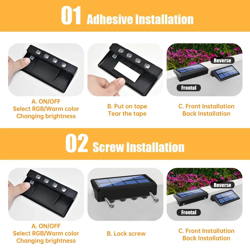 Solar Fence Lights – Waterproof RGB & Warm White LED Step Lights