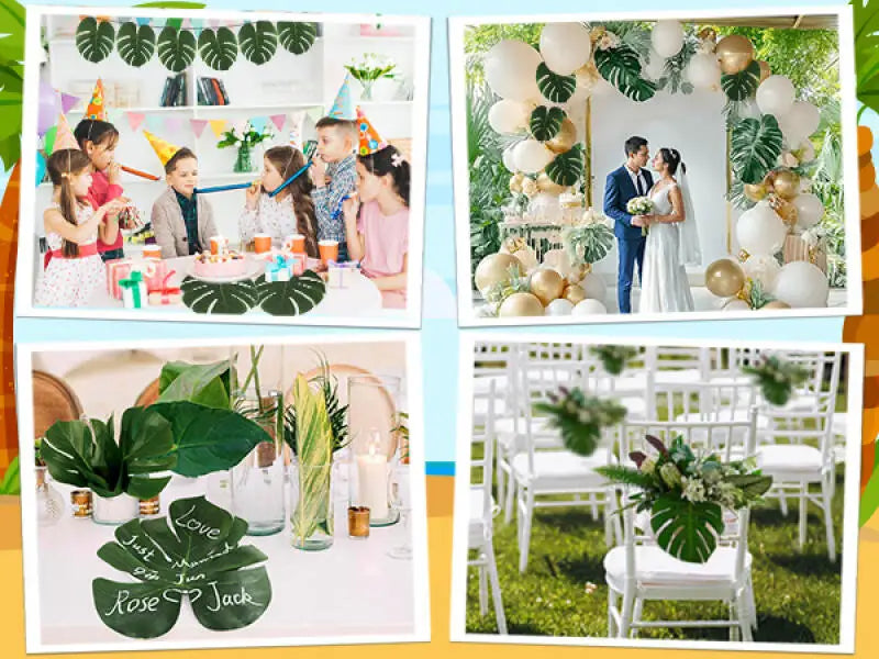 OurWarm 24pcs Large Artificial Tropical Palm Leaves, Faux Safari Leaves Monstera Fake Leaves for Party Safari Table Decorations