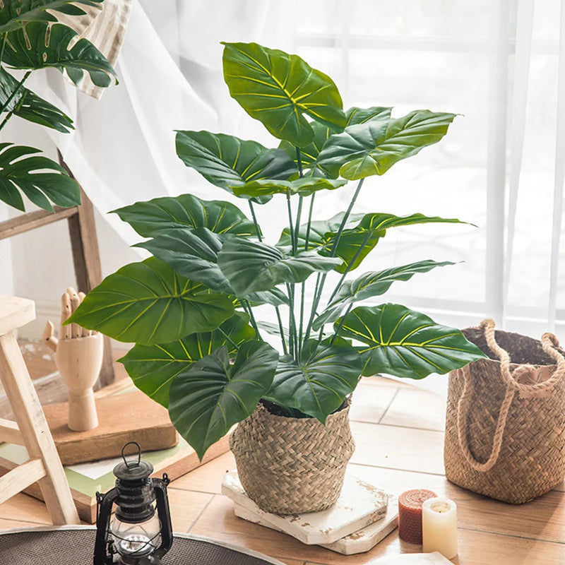 18 Forks Fake Large Artificial Monstera Plants Fake Palm Tree 50cm Plants Tree Plastic Turtle Leaves Green For Home Garden Room