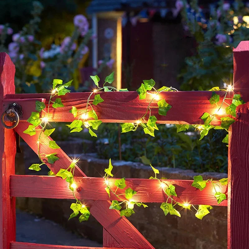 Flower Green Leaf Fairy Lights – Battery-Powered Vine Garland for Home & Wedding Decor
