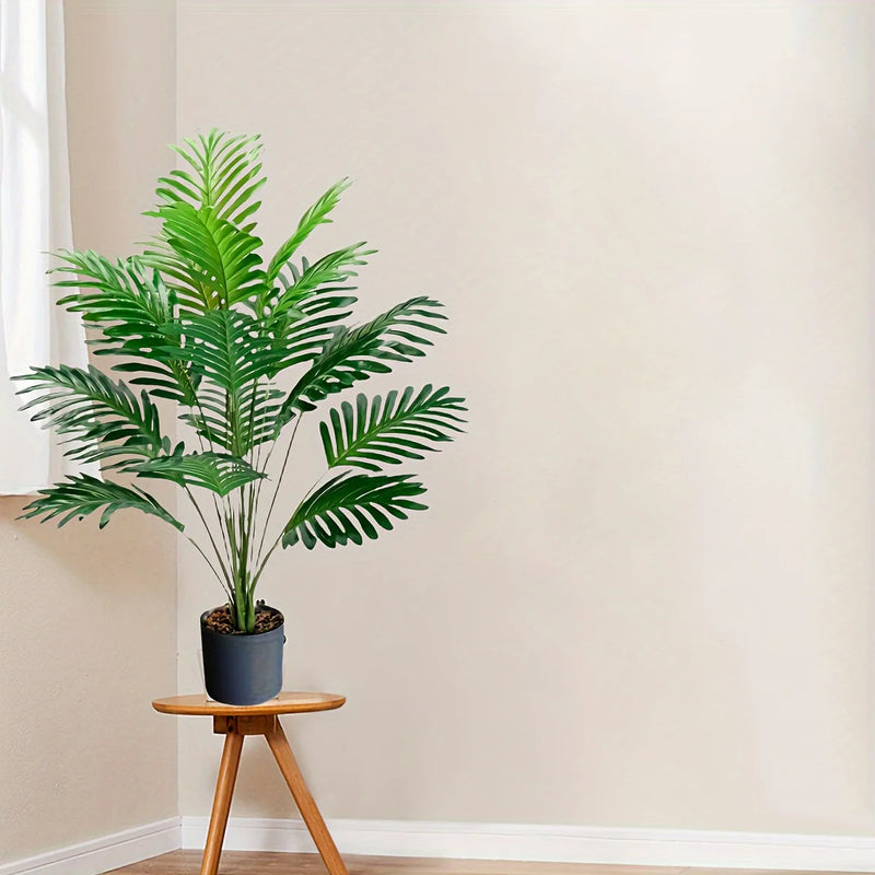 2pcs Durable Lifelike Artificial Palm Plant with Natural Green Leaves & Sturdy Pot - Indoor/Outdoor Modern Decor, Perfect Low