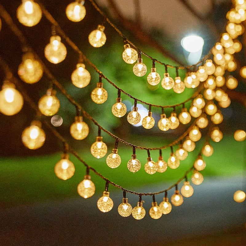Solar-Powered Bubble Ball LED String Lights – Waterproof Outdoor Garden Decor