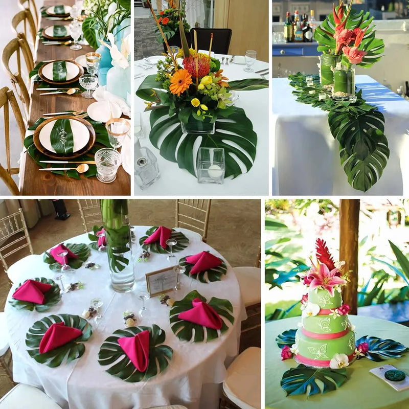 OurWarm 24pcs Large Artificial Tropical Palm Leaves, Faux Safari Leaves Monstera Fake Leaves for Party Safari Table Decorations