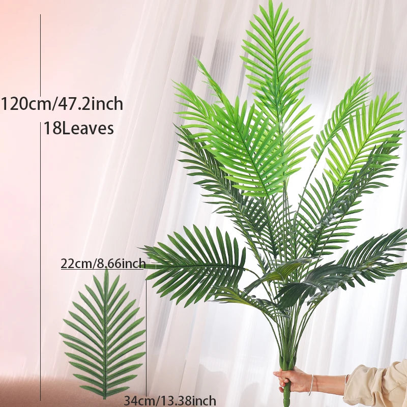 90-120cm Large Artificial Palm Tree Tropical Fake Plants Green Plastic Palm Leafs Big Monstera Tree Branch For Home Garden Decor
