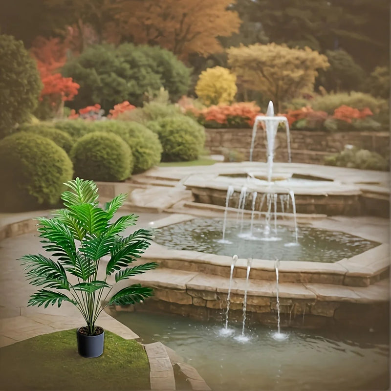 2pcs Durable Lifelike Artificial Palm Plant with Natural Green Leaves & Sturdy Pot - Indoor/Outdoor Modern Decor, Perfect Low