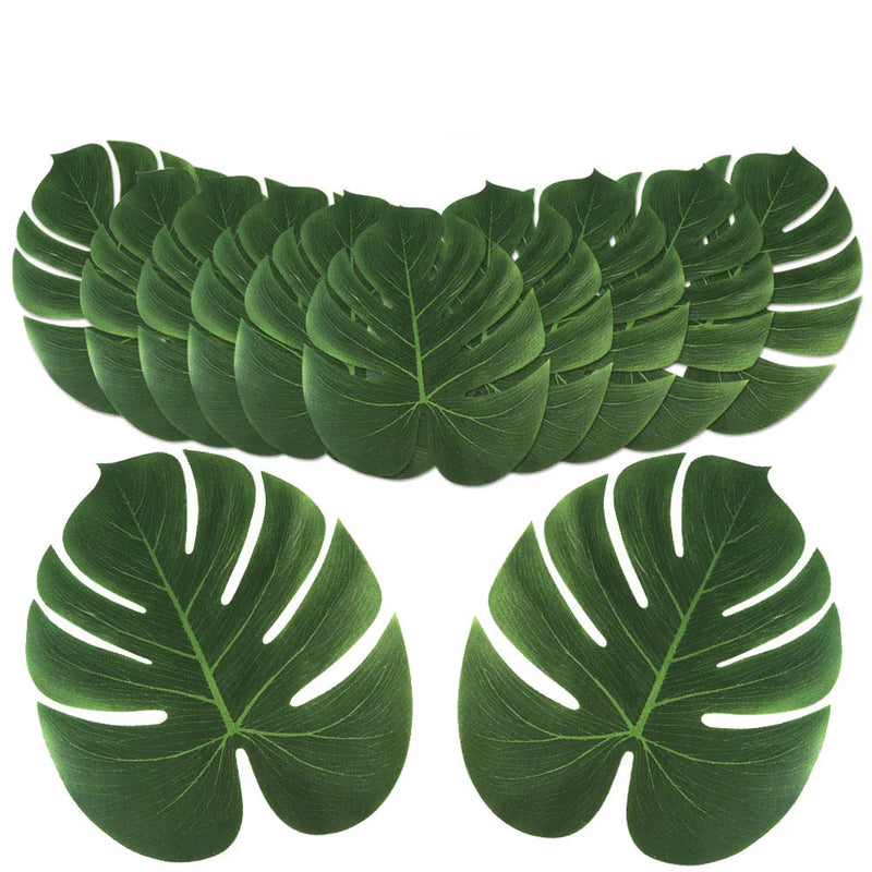 OurWarm 24pcs Large Artificial Tropical Palm Leaves, Faux Safari Leaves Monstera Fake Leaves for Party Safari Table Decorations