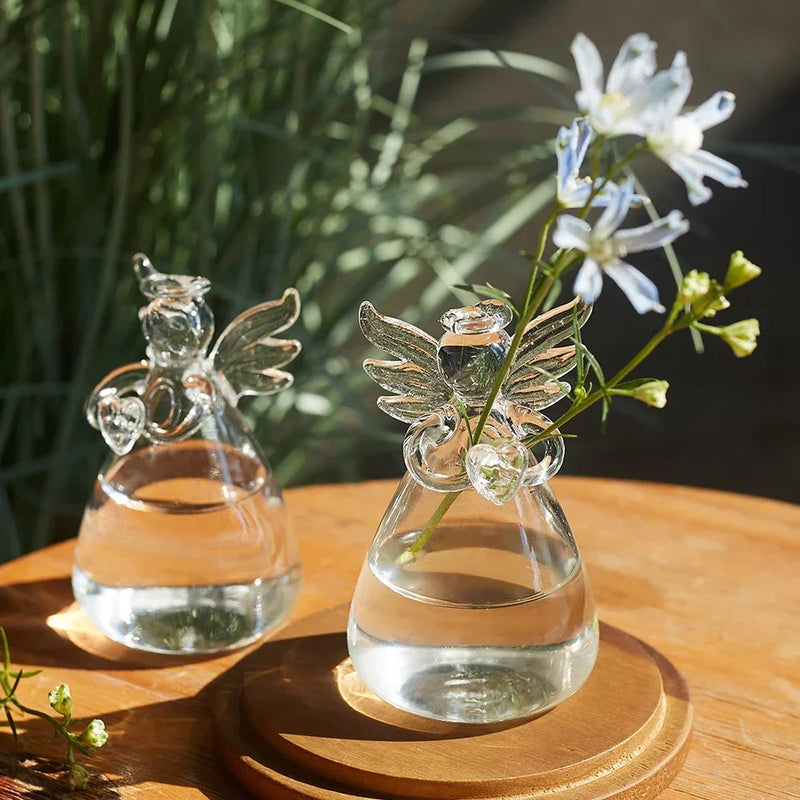 Transparent Angel Hydroponic Vase – Elegant Glass Flowerpot for Home & Desk Decor