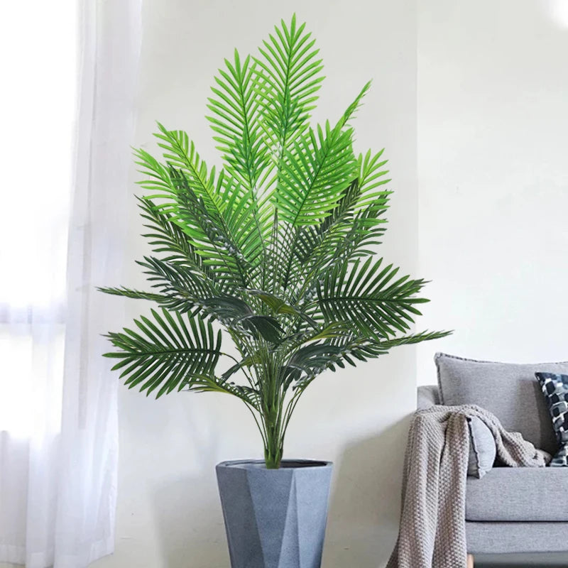 90-120cm Large Artificial Palm Tree Tropical Fake Plants Green Plastic Palm Leafs Big Monstera Tree Branch For Home Garden Decor