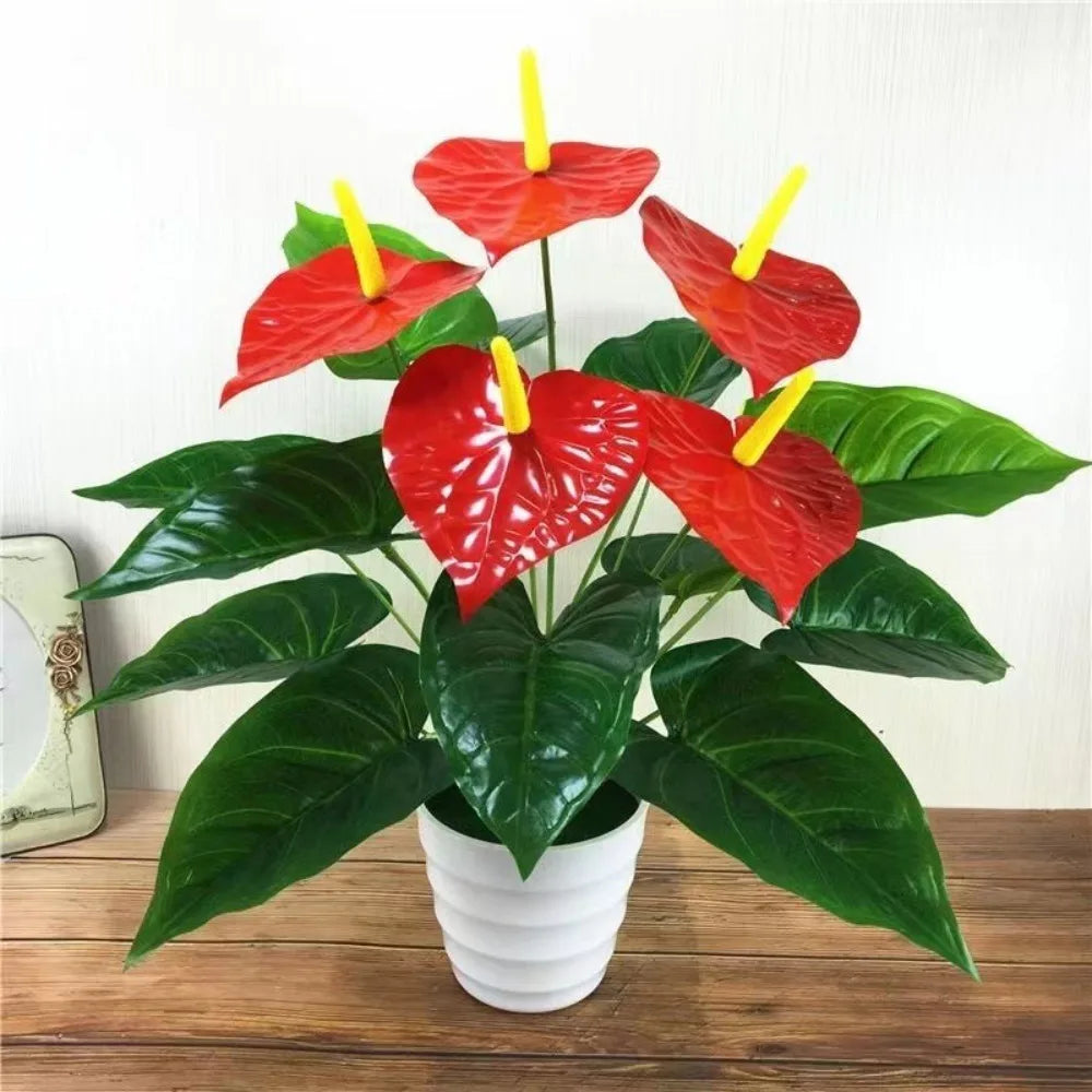 35/50CM Artificial Red Palm New Big Herb Plant Plastic Simulation Anthurium Artificial Palm Fronds Living Room Bedroom Decor