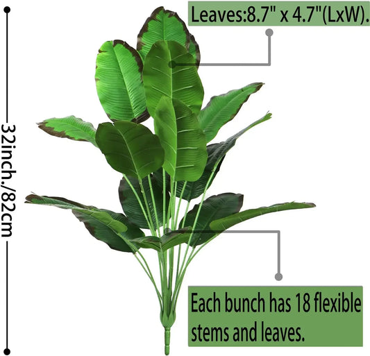 32" Artificial Bird of Paradise Plants 18 Leaves Faux Banana Tree Tropical Turtle Large Palm Leaf Fern Bushes Shrubs