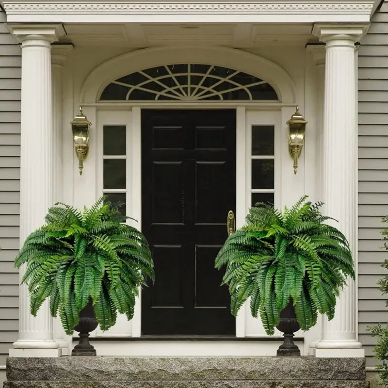 2Pcs Large Artificial Fern Tropical Palm Plants Porch Decorative Persian Fake Flowers Wall Hanging Palm Tree for Outdoor Decor