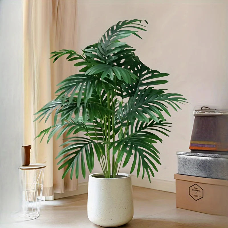 2pcs Durable Lifelike Artificial Palm Plant with Natural Green Leaves & Sturdy Pot - Indoor/Outdoor Modern Decor, Perfect Low