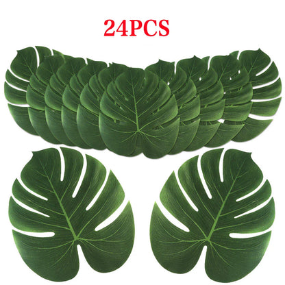 OurWarm 24pcs Large Artificial Tropical Palm Leaves, Faux Safari Leaves Monstera Fake Leaves for Party Safari Table Decorations