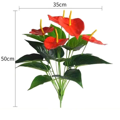 35/50CM Artificial Red Palm New Big Herb Plant Plastic Simulation Anthurium Artificial Palm Fronds Living Room Bedroom Decor